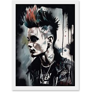 Artery8 Punk Rock Music Fashion Young Man with a Mohawk Modern Watercolour Painting Artwork Framed A3 Wall Art Print Artery8 Punk Rock Music Fashion Young Man with a Mohawk Modern Watercolour Painting Artwork Framed A3 Wall Art Print