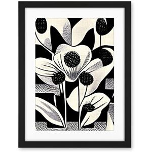 Wee Blue Coo Monochrome Black White Abstract Retro Flower Pattern Artwork Framed Wall Art Print 18X24 Inch Wee Blue Coo Monochrome Black White Abstract Retro Flower Pattern Artwork Framed Wall Art Print 18X24 Inch