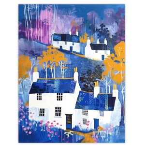 Artery8 White Cottage Hill Blue Purple Orange Landscape For Living Room Extra Large XL Wall Art Poster Print Artery8 White Cottage Hill Blue Purple Orange Landscape For Living Room Extra Large XL Wall Art Poster Print