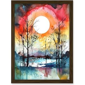 Artery8 Abstract Sunset Landscape Watercolour Painting Countryside Lake Autumn Trees Artwork Framed A3 Wall Art Print Artery8 Abstract Sunset Landscape Watercolour Painting Countryside Lake Autumn Trees Artwork Framed A3 Wall Art Print