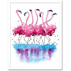 Wee Blue Coo Flamingos Dancing Watercolour Art Print Framed Poster Wall Decor 12X16 Inch Wee Blue Coo Flamingos Dancing Watercolour Art Print Framed Poster Wall Decor 12X16 Inch