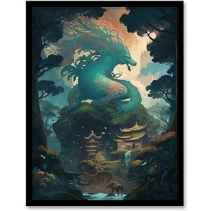 Artery8 Japanese Blue Dragon over Temples Concept Art Painting Green Orange Blue Azure Mythical Creature Guardian Spirit Lush Forest Landscape Artwork Framed Wall Art Print A4 Artery8 Japanese Blue Dragon over Temples Concept Art Painting Green Orange Blue Azure Mythical Creature Guardian Spirit Lush Forest Landscape Artwork Framed Wall Art Print A4