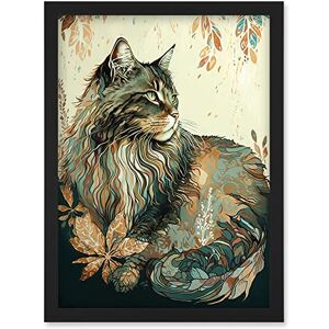 Artery8 Maine Coon Cat with Flower Pattern Modern Watercolour Illustration Artwork Framed Wall Art Print A4 Artery8 Maine Coon Cat with Flower Pattern Modern Watercolour Illustration Artwork Framed Wall Art Print A4