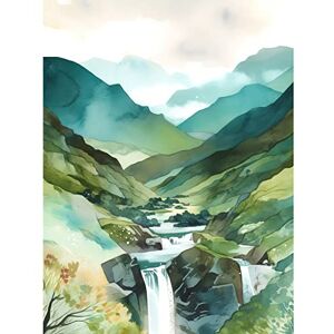 Artery8 River Cascades Waterfall in Misty Landscape Modern Watercolour Painting Large Wall Art Poster Print Thick Paper 18X24 Inch Artery8 River Cascades Waterfall in Misty Landscape Modern Watercolour Painting Large Wall Art Poster Print Thick Paper 18X24 Inch