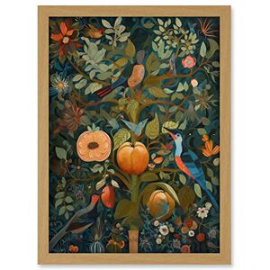 Artery8 Birds on Blooming Peach Tree in Modern Folk Art Artwork Framed A3 Wall Art Print Artery8 Birds on Blooming Peach Tree in Modern Folk Art Artwork Framed A3 Wall Art Print