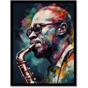 Artery8 Saxophone Player Playing Music Acrylic Painting Blue Pink Yellow Jazz Musician Portrait Artwork Framed Wall Art Print A4 Artery8 Saxophone Player Playing Music Acrylic Painting Blue Pink Yellow Jazz Musician Portrait Artwork Framed Wall Art Print A4