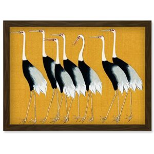 Wee Blue Coo Herons Cranes Flock Birds Ogata Korin Vintage Monochrome Illustration Mustard Yellow Artwork Framed Wall Art Print A4 Wee Blue Coo Herons Cranes Flock Birds Ogata Korin Vintage Monochrome Illustration Mustard Yellow Artwork Framed Wall Art Print A4