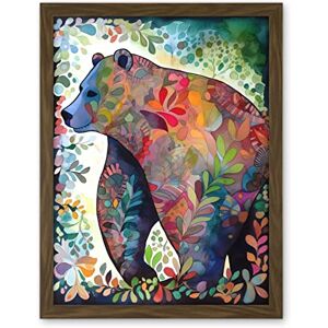 Artery8 Grizzly Bear With Botanical Patterns Folk Art Watercolour Painting Artwork Framed Wall Art Print 18X24 Inch Artery8 Grizzly Bear With Botanical Patterns Folk Art Watercolour Painting Artwork Framed Wall Art Print 18X24 Inch