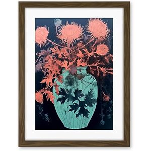 Artery8 Flower Blooms and Thistles Vase Floral Linocut Pink Turquoise Blue Scottish Plant Artwork Framed Wall Art Print 18X24 Inch Artery8 Flower Blooms and Thistles Vase Floral Linocut Pink Turquoise Blue Scottish Plant Artwork Framed Wall Art Print 18X24 Inch
