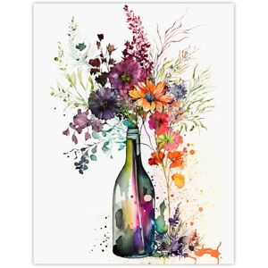 Wee Blue Coo Wine Bottle Flowers Watercolour Painting Orange Pink Purple Spring Flower Blooms Extra Large XL Wall Art Poster Print Wee Blue Coo Wine Bottle Flowers Watercolour Painting Orange Pink Purple Spring Flower Blooms Extra Large XL Wall Art Poster Print
