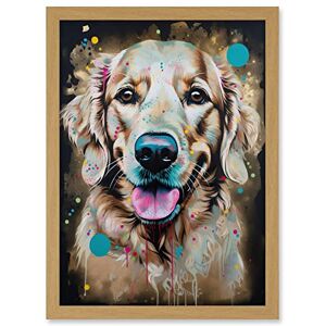 Artery8 Happy Smiling Golden Retriever Dog Portrait Artwork Framed A3 Wall Art Print Artery8 Happy Smiling Golden Retriever Dog Portrait Artwork Framed A3 Wall Art Print