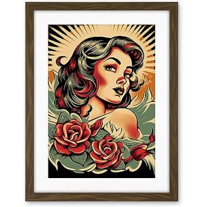 Artery8 Pin Up Girl Roses Retro Tattoo Ink Body Art Rockabilly Americana 50s Artwork Framed Wall Art Print 18X24 Inch Artery8 Pin Up Girl Roses Retro Tattoo Ink Body Art Rockabilly Americana 50s Artwork Framed Wall Art Print 18X24 Inch