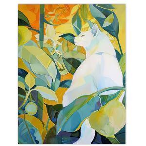 Artery8 Zen Pet White Cat Lover Garden Leaves Painting Living Room Extra Large XL Wall Art Poster Print Artery8 Zen Pet White Cat Lover Garden Leaves Painting Living Room Extra Large XL Wall Art Poster Print