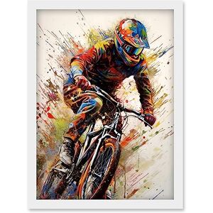 Artery8 Mountain Biker Portrait Splat Paint Action Shot Artwork Framed Wall Art Print A4 Artery8 Mountain Biker Portrait Splat Paint Action Shot Artwork Framed Wall Art Print A4