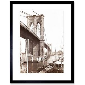 Wee Blue Coo VINTAGE BROOKLYN BRIDGE EAST RIVER NEW YORK BLACK FRAMED ART PRINT B12X3431 Wee Blue Coo VINTAGE BROOKLYN BRIDGE EAST RIVER NEW YORK BLACK FRAMED ART PRINT B12X3431
