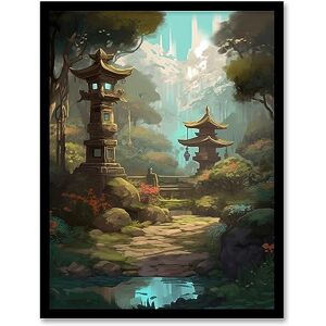 Artery8 Traditional Japanese Garden Painting with Towers and Stone Lanterns Bright Lake Spring Landscape Artwork Framed Wall Art Print 18X24 Inch Artery8 Traditional Japanese Garden Painting with Towers and Stone Lanterns Bright Lake Spring Landscape Artwork Framed Wall Art Print 18X24 Inch