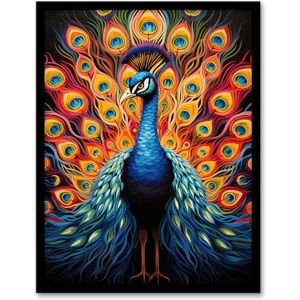 Artery8 Peacock Bird With Bright Vivid Feathers Yellow Red Blue Bold Portrait Artwork Framed Wall Art Print A4 Artery8 Peacock Bird With Bright Vivid Feathers Yellow Red Blue Bold Portrait Artwork Framed Wall Art Print A4