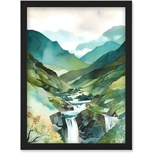 Artery8 River Cascades Waterfall in Misty Landscape Modern Watercolour Painting Artwork Framed Wall Art Print A4 Artery8 River Cascades Waterfall in Misty Landscape Modern Watercolour Painting Artwork Framed Wall Art Print A4