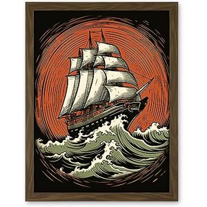 Artery8 Sailing Ship in Rough Sea Waves Retro Rockabilly Americana 50s Artwork Framed Wall Art Print 18X24 Inch Artery8 Sailing Ship in Rough Sea Waves Retro Rockabilly Americana 50s Artwork Framed Wall Art Print 18X24 Inch