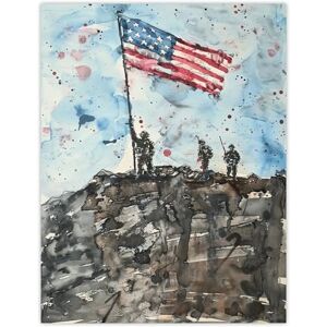 Artery8 World War II Iwo Jima American Flag Watercolour Man Cave Extra Large XL Wall Art Poster Print Artery8 World War II Iwo Jima American Flag Watercolour Man Cave Extra Large XL Wall Art Poster Print