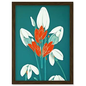 Wee Blue Coo Abstract Snowdrops Red Flowers on Teal Retro Mid Century Style Artwork Framed Wall Art Print A4 Wee Blue Coo Abstract Snowdrops Red Flowers on Teal Retro Mid Century Style Artwork Framed Wall Art Print A4