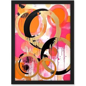 Artery8 Abstract Circles Oil Painting Bright Pink Orange Gold Black Geometric Drip Paint Artwork Framed A3 Wall Art Print Artery8 Abstract Circles Oil Painting Bright Pink Orange Gold Black Geometric Drip Paint Artwork Framed A3 Wall Art Print