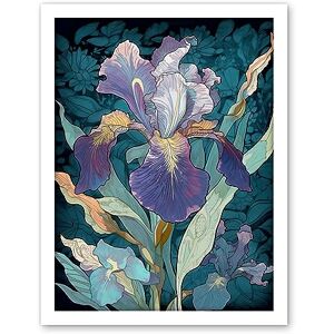 Artery8 A Single Iris Flower Bloom Purple Teal and Yellow Artwork Framed Wall Art Print 18X24 Inch Artery8 A Single Iris Flower Bloom Purple Teal and Yellow Artwork Framed Wall Art Print 18X24 Inch