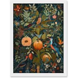 Artery8 Birds on Blooming Peach Tree in Modern Folk Art Artwork Framed A3 Wall Art Print Artery8 Birds on Blooming Peach Tree in Modern Folk Art Artwork Framed A3 Wall Art Print