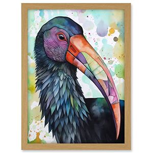 Artery8 Northern Bald Ibis Bird With Multicoloured Beak Folk Art Watercolour Painting Artwork Framed A3 Wall Art Print Artery8 Northern Bald Ibis Bird With Multicoloured Beak Folk Art Watercolour Painting Artwork Framed A3 Wall Art Print