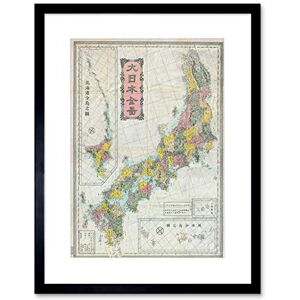 Wee Blue Coo MAP ILLUSTRATED ANTIQUE MEIJI JAPAN BLACK FRAMED ART PRINT B12X4963 Wee Blue Coo MAP ILLUSTRATED ANTIQUE MEIJI JAPAN BLACK FRAMED ART PRINT B12X4963