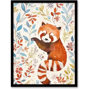 Artery8 Cute Red Panda in Botanical Pastel Colour Pattern Living Room Artwork Framed Wall Art Print A4 Artery8 Cute Red Panda in Botanical Pastel Colour Pattern Living Room Artwork Framed Wall Art Print A4