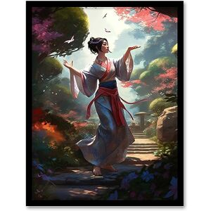 Artery8 Geisha Performing in Tranquil Garden Painting Graceful Traditional Dance in Spring Bloom Flowers Artwork Framed Wall Art Print 18X24 Inch Artery8 Geisha Performing in Tranquil Garden Painting Graceful Traditional Dance in Spring Bloom Flowers Artwork Framed Wall Art Print 18X24 Inch
