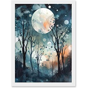 Artery8 Full Moon Winter Forest Landscape Snowfall over Trees at Night Artwork Framed A3 Wall Art Print Artery8 Full Moon Winter Forest Landscape Snowfall over Trees at Night Artwork Framed A3 Wall Art Print