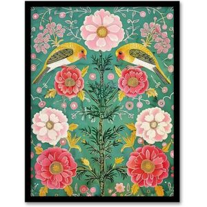 Artery8 Birds on Flower Vintage Green Pink Floral Pattern For Living Room Artwork Framed Wall Art Print 18X24 Inch Artery8 Birds on Flower Vintage Green Pink Floral Pattern For Living Room Artwork Framed Wall Art Print 18X24 Inch