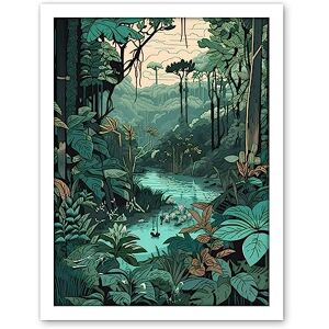Artery8 Amazon Rainforest Flora Landscape Illustration Artwork Framed Wall Art Print 18X24 Inch Artery8 Amazon Rainforest Flora Landscape Illustration Artwork Framed Wall Art Print 18X24 Inch