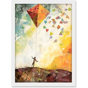 Artery8 Child Flying Big Kite in Rainbow Colour Sunset Sky Artwork Framed A3 Wall Art Print Artery8 Child Flying Big Kite in Rainbow Colour Sunset Sky Artwork Framed A3 Wall Art Print