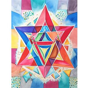 Artery8 Jewish Star Of David Bright Multicoloured Folk Art Watercolour Painting Extra Large XL Wall Art Poster Print Artery8 Jewish Star Of David Bright Multicoloured Folk Art Watercolour Painting Extra Large XL Wall Art Poster Print
