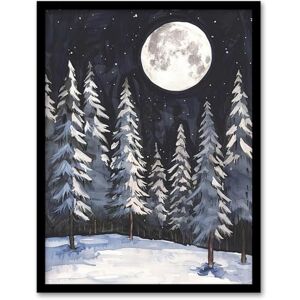 Artery8 Full Moon Over Winter Forest Landscape Snowy Trees Living Room Artwork Framed Wall Art Print A4 Artery8 Full Moon Over Winter Forest Landscape Snowy Trees Living Room Artwork Framed Wall Art Print A4