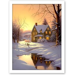 Artery8 Sunrise Winter Cottage Landscape Oil Painting Snowy Countryside Snow Lake Trees Artwork Framed Wall Art Print 18X24 Inch Artery8 Sunrise Winter Cottage Landscape Oil Painting Snowy Countryside Snow Lake Trees Artwork Framed Wall Art Print 18X24 Inch