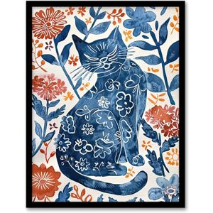 Artery8 Cat Lover Blue Red Floral Japanese Style Pattern Living Room Artwork Framed Wall Art Print A4 Artery8 Cat Lover Blue Red Floral Japanese Style Pattern Living Room Artwork Framed Wall Art Print A4