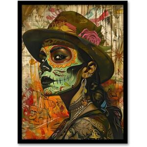 Artery8 Mexican Day of the Dead Portrait Street Art Tattoos Living Room Artwork Framed Wall Art Print 18X24 Inch Artery8 Mexican Day of the Dead Portrait Street Art Tattoos Living Room Artwork Framed Wall Art Print 18X24 Inch
