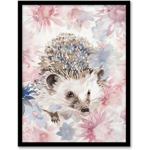 Artery8 Watercolour Hedgehog and Flowers Pink Pastel Living Room Artwork Framed Wall Art Print A4 Artery8 Watercolour Hedgehog and Flowers Pink Pastel Living Room Artwork Framed Wall Art Print A4