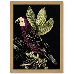 Wee Blue Coo Burgundy Parrot Leaves Tree Branch on Black Vintage Linocut Illustration Artwork Framed Wall Art Print A4 Wee Blue Coo Burgundy Parrot Leaves Tree Branch on Black Vintage Linocut Illustration Artwork Framed Wall Art Print A4
