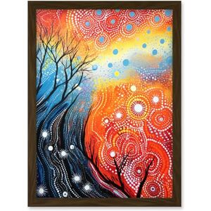 Artery8 Contemporary Aboriginal Artwork in Blue and Orange Vibrant Abstract Forest Trees and Stars Artwork Framed Wall Art Print A4 Artery8 Contemporary Aboriginal Artwork in Blue and Orange Vibrant Abstract Forest Trees and Stars Artwork Framed Wall Art Print A4