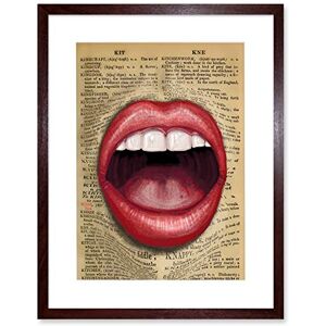Wee Blue Coo Upcycle Dictionary Mouth Surreal Lips Artwork Framed Wall Art Print 12X16 Inch Wee Blue Coo Upcycle Dictionary Mouth Surreal Lips Artwork Framed Wall Art Print 12X16 Inch