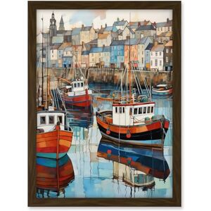 Artery8 Newlyn Harbour Trawler Boats Promenade Watercolour Painting Cornwall Coastal Townscape Artwork Framed A3 Wall Art Print Artery8 Newlyn Harbour Trawler Boats Promenade Watercolour Painting Cornwall Coastal Townscape Artwork Framed A3 Wall Art Print