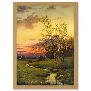 Artery8 Paintings Landscape Sunset Countryside Tree Meadow Brook Stream Artwork Framed Wall Art Print A4 Artery8 Paintings Landscape Sunset Countryside Tree Meadow Brook Stream Artwork Framed Wall Art Print A4