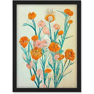 Doppelganger33 LTD Boho Marigold Flowers Teal Orange Painting Artwork Framed A3 Wall Art Print Doppelganger33 LTD Boho Marigold Flowers Teal Orange Painting Artwork Framed A3 Wall Art Print