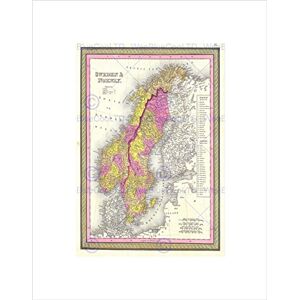 Wee Blue Coo 1850 Mitchell Map Sweden And Norway Vintage Wall Art Print Wee Blue Coo 1850 Mitchell Map Sweden And Norway Vintage Wall Art Print