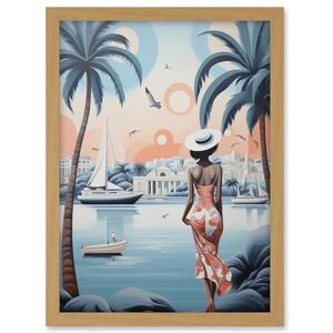Artery8 French Riviera Palm Tree Coastline Boats Stylised Artwork Teal Coral Pink Woman Cote d'Azur Nice Coastal Landscape Artwork Framed A3 Wall Art Print Artery8 French Riviera Palm Tree Coastline Boats Stylised Artwork Teal Coral Pink Woman Cote d'Azur Nice Coastal Landscape Artwork Framed A3 Wall Art Print